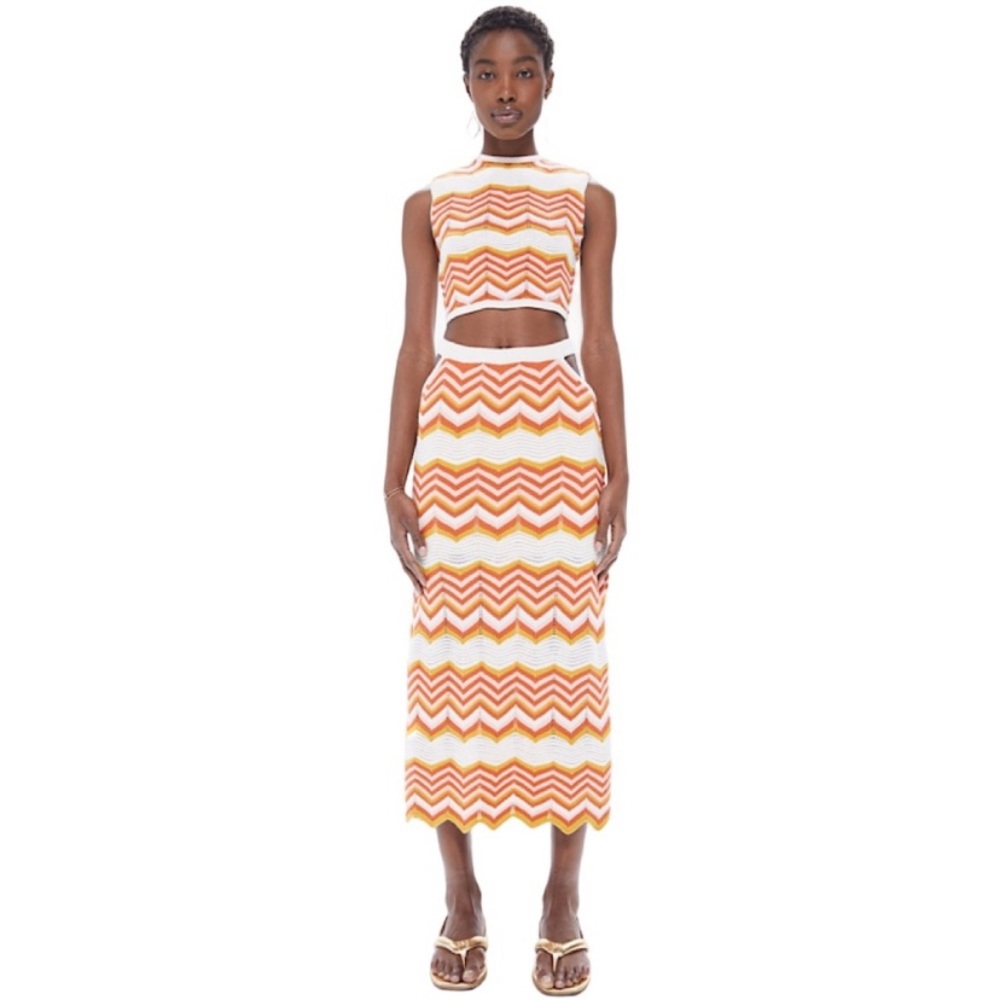 NWT MOTHER Denim Cut-It—Out Knit Midi Skirt in At The Cabana